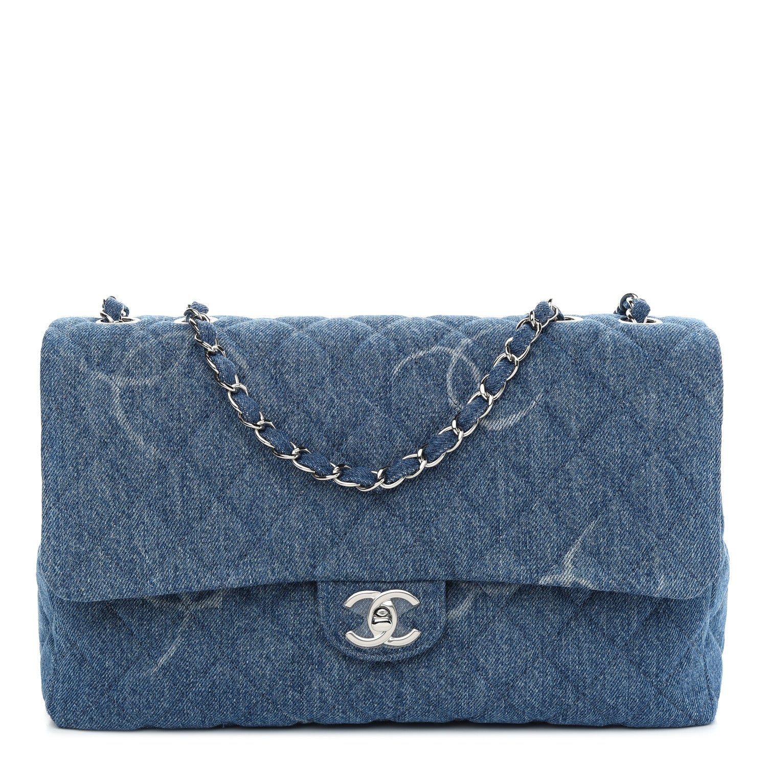 Chanel Denim Quilted CC Print Jumbo Single Flap Blue 1 of 9