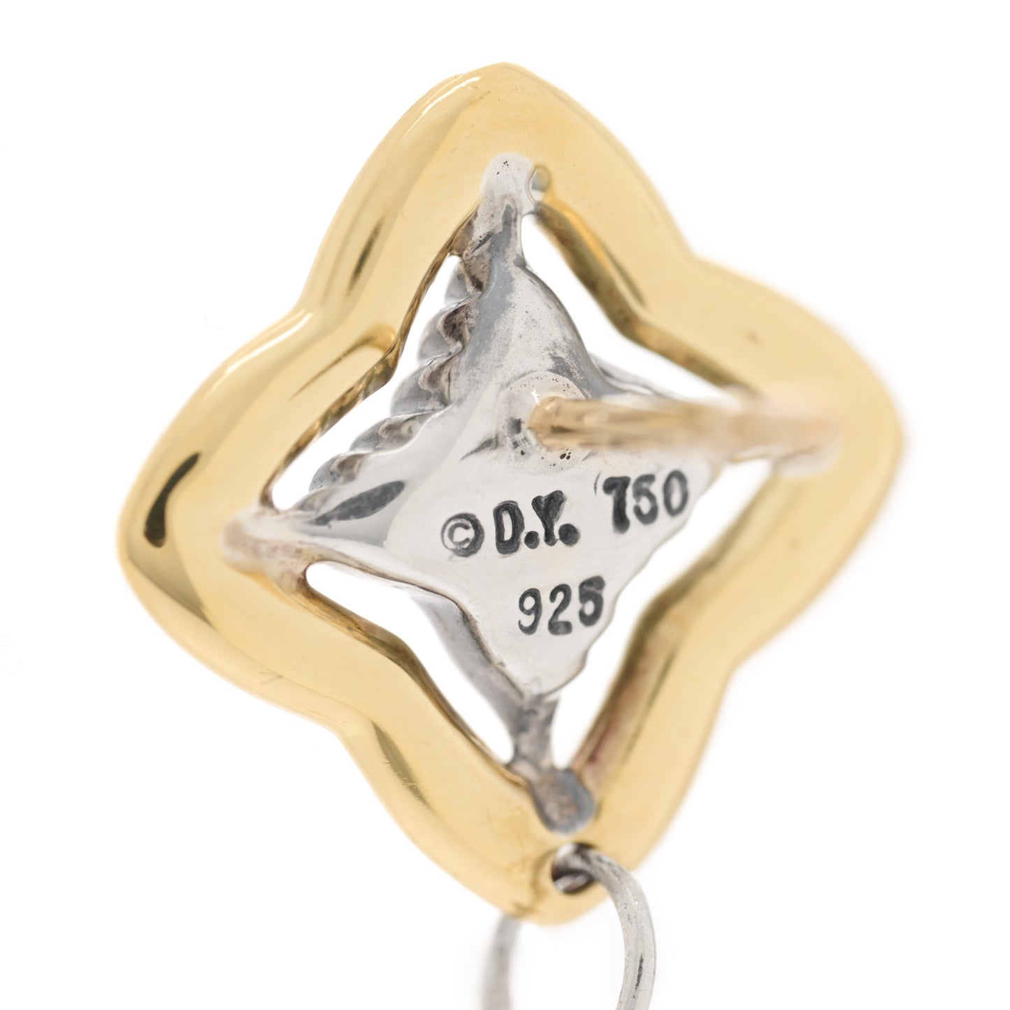 Sterling Silver 18K Yellow Gold Pearl Quatrefoil Drop Earrings