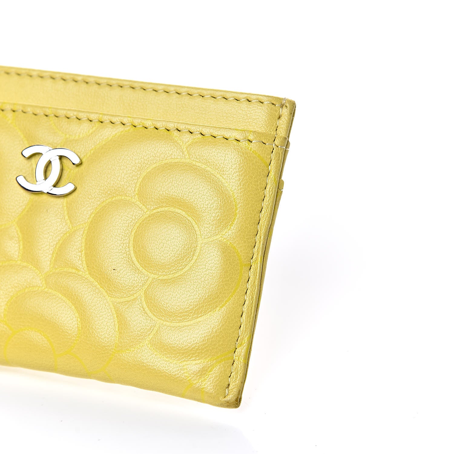 Chanel Goatskin Camellia Embossed Card Holder Yellow 10 of 12
