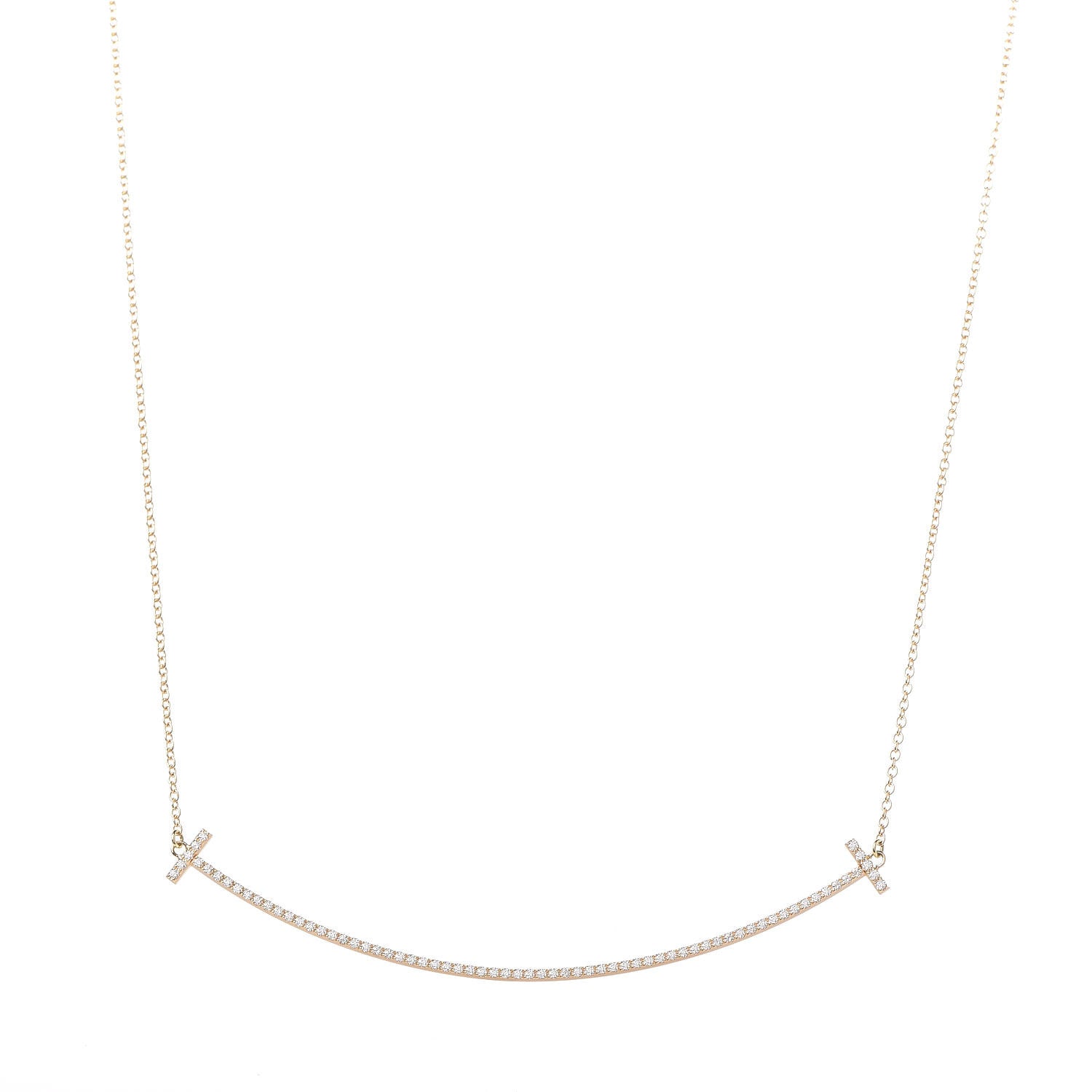 Tiffany 18K Yellow Gold Diamond Large T Smile Pendant Necklace 1 of 5