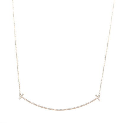 Tiffany 18K Yellow Gold Diamond Large T Smile Pendant Necklace 1 of 5