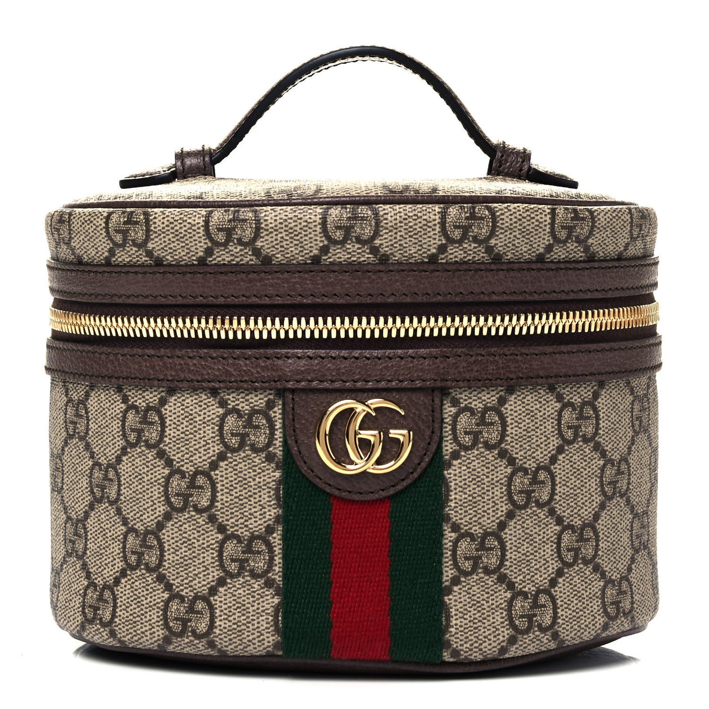GG Supreme Monogram Textured Calfskin Web Ophidia Vanity Cosmetic Case Beige Ebony New Acero