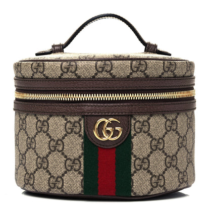 Gucci GG Supreme Monogram Textured Calfskin Web Ophidia Vanity Cosmetic Case Beige Ebony New Acero 1 of 10