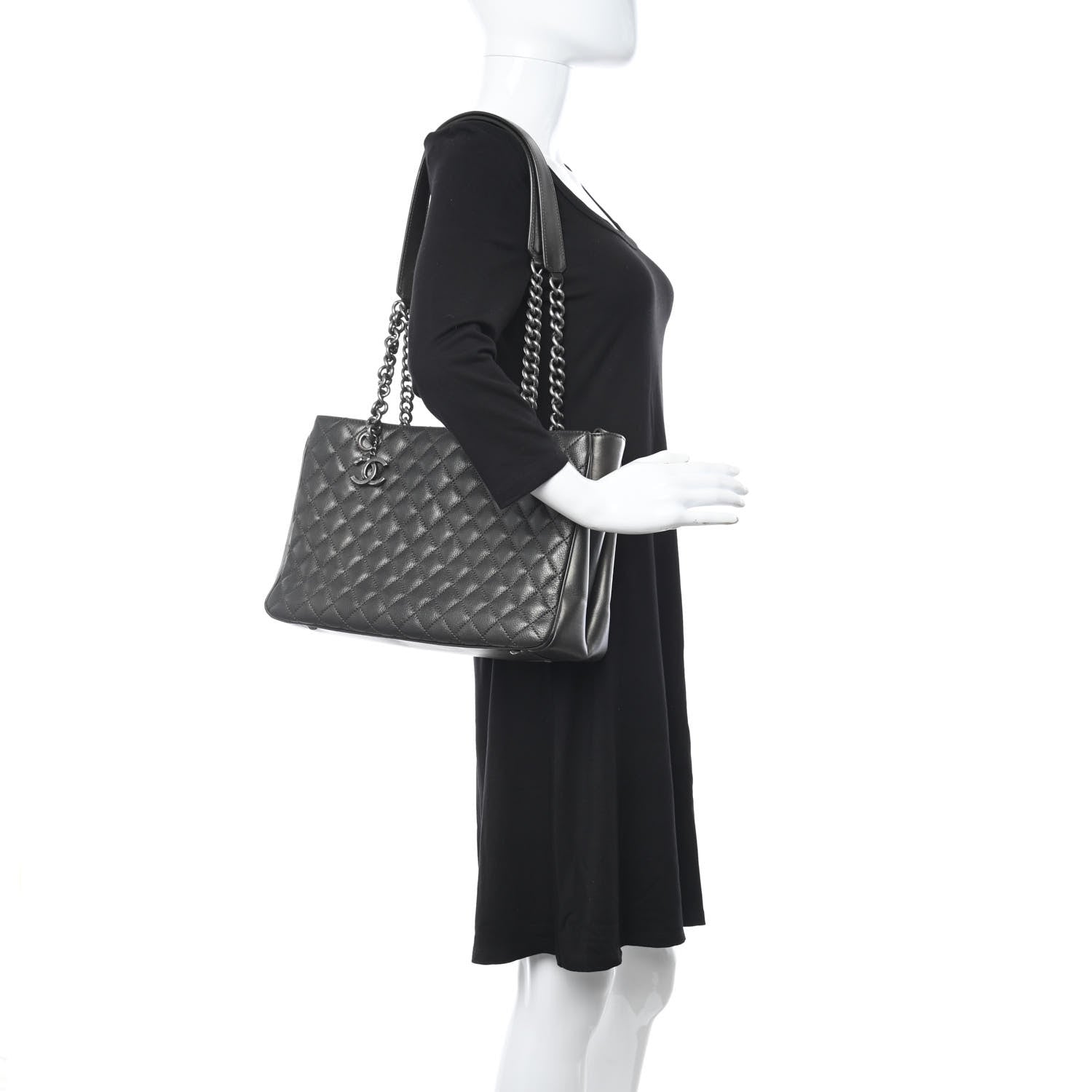 Chanel Metallic Goatskin Quilted Medium Rock In Rome Tote Charcoal 2 of 11