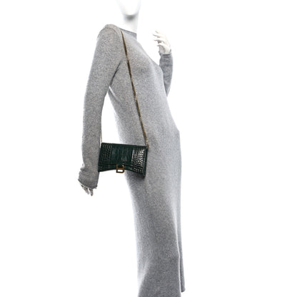 Balenciaga Shiny Calfskin Crocodile Embossed Hourglass Chain Bag Forest Green 2 of 9