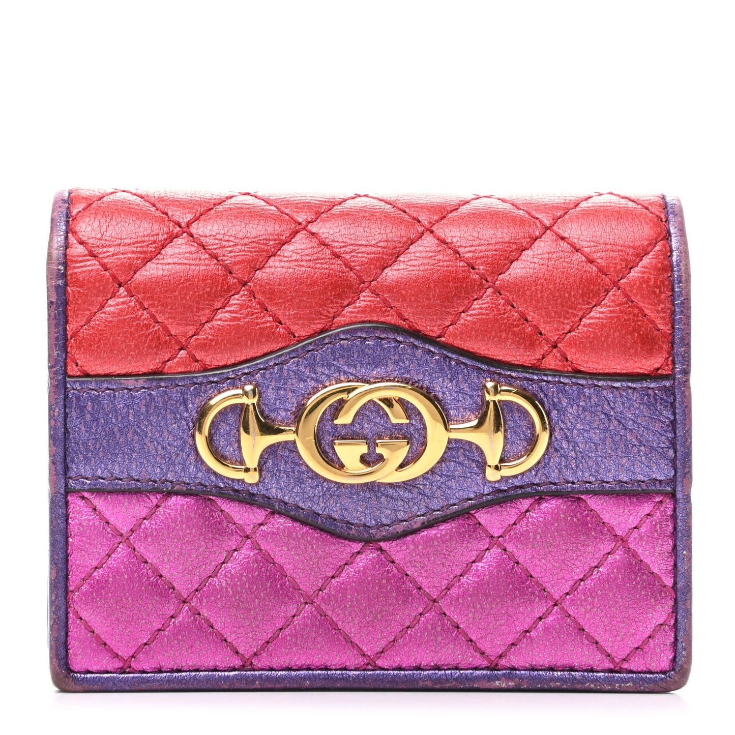 Laminated Nappa Trapuntata Zumi Card Case Rosso Fuxia Bizantin
