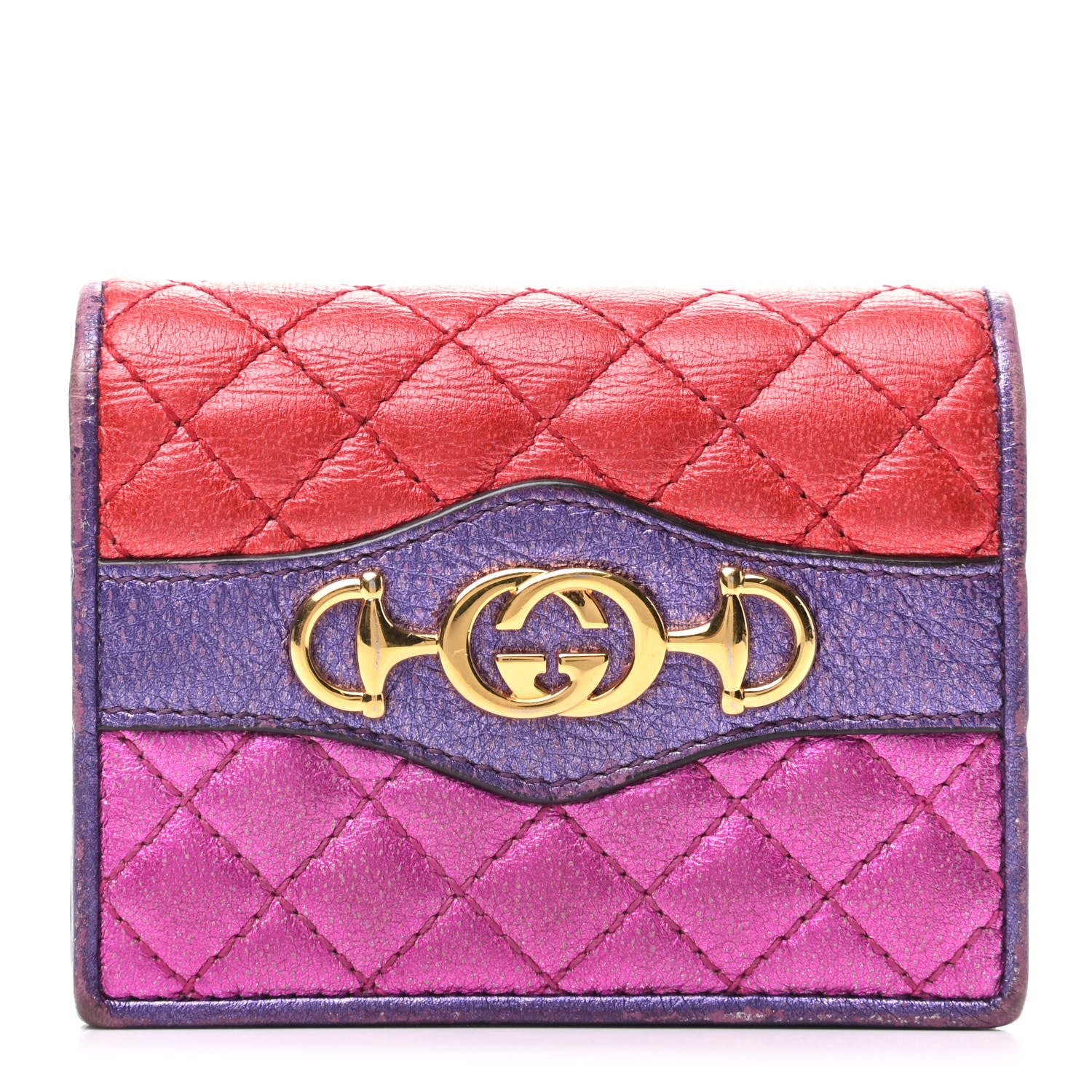 Gucci Laminated Nappa Trapuntata Zumi Card Case Rosso Fuxia Bizantin 1 of 9
