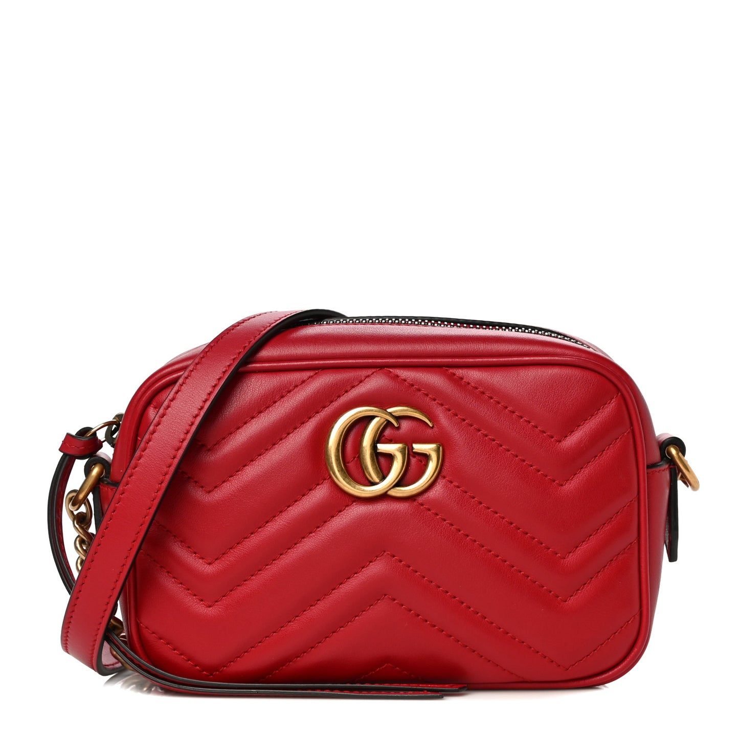 Calfskin Matelasse Mini GG Marmont Chain Shoulder Bag Hibiscus Red