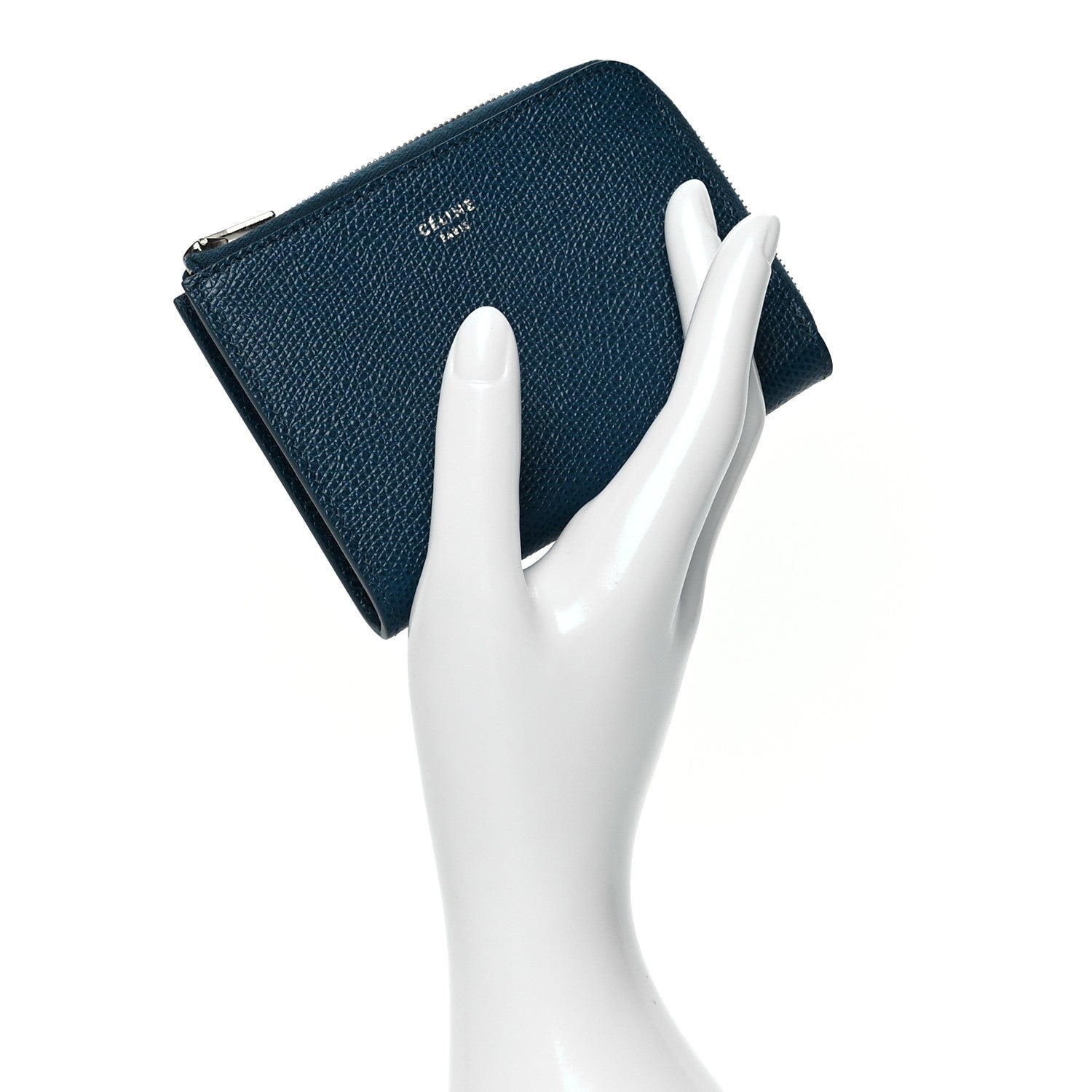 Celine Drummed Calfskin Medium Half Zip Multifunction Wallet Coin Purse Blue 2 of 8
