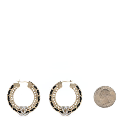 Chanel Crystal Lambskin CC Chain Hoop Earrings Gold Black 2 of 5