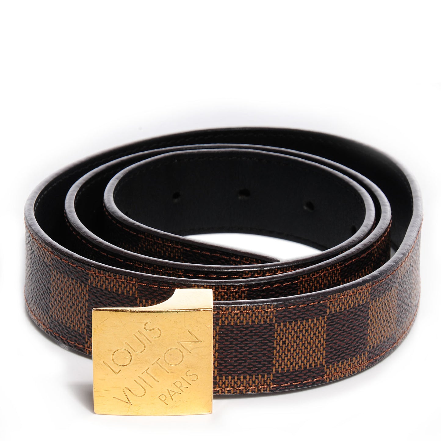 Damier Ebene LV Paris Buckle Belt Gold 90 36