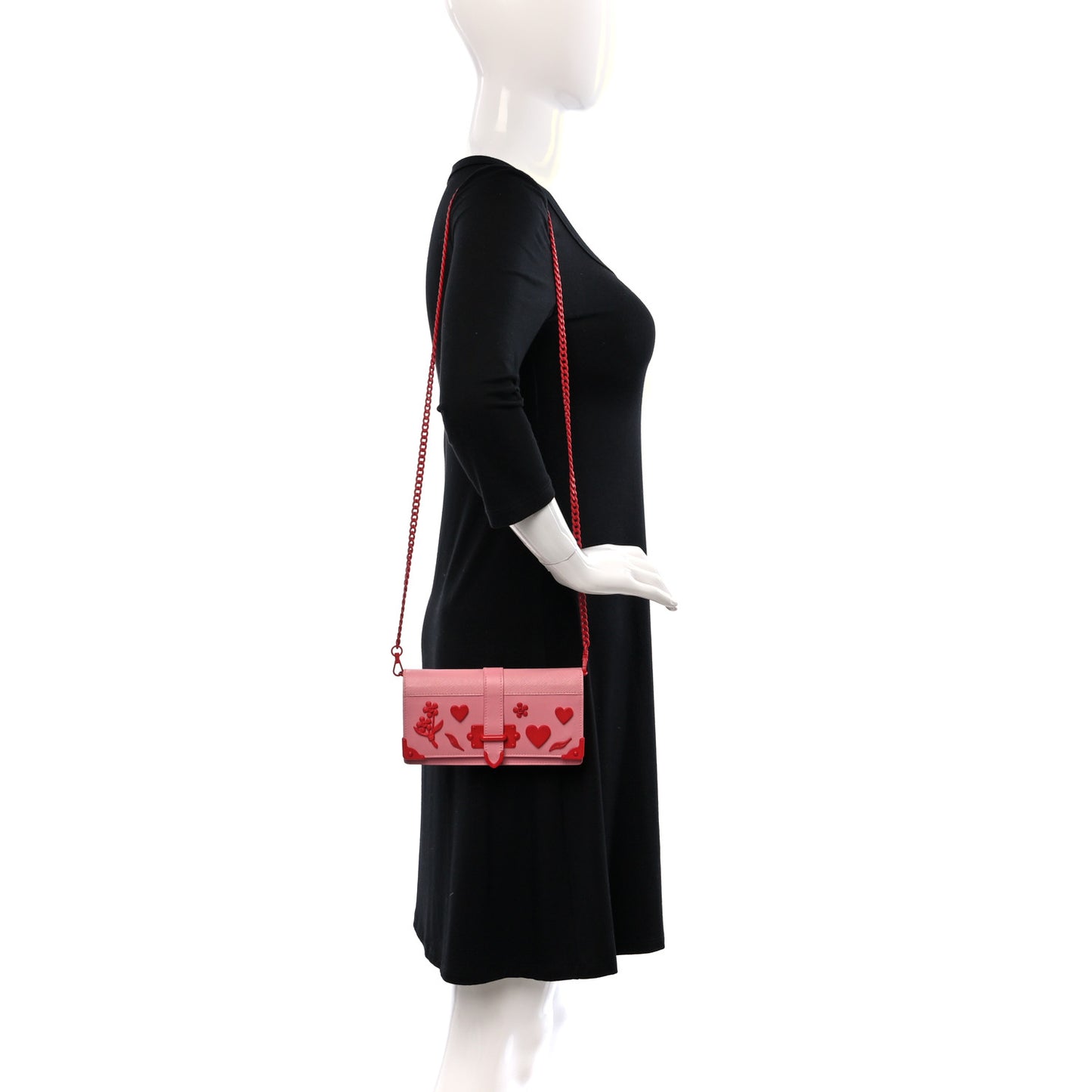 Saffiano City Calf Heart & Flower Mini Cahier Crossbody Bag Pink Red