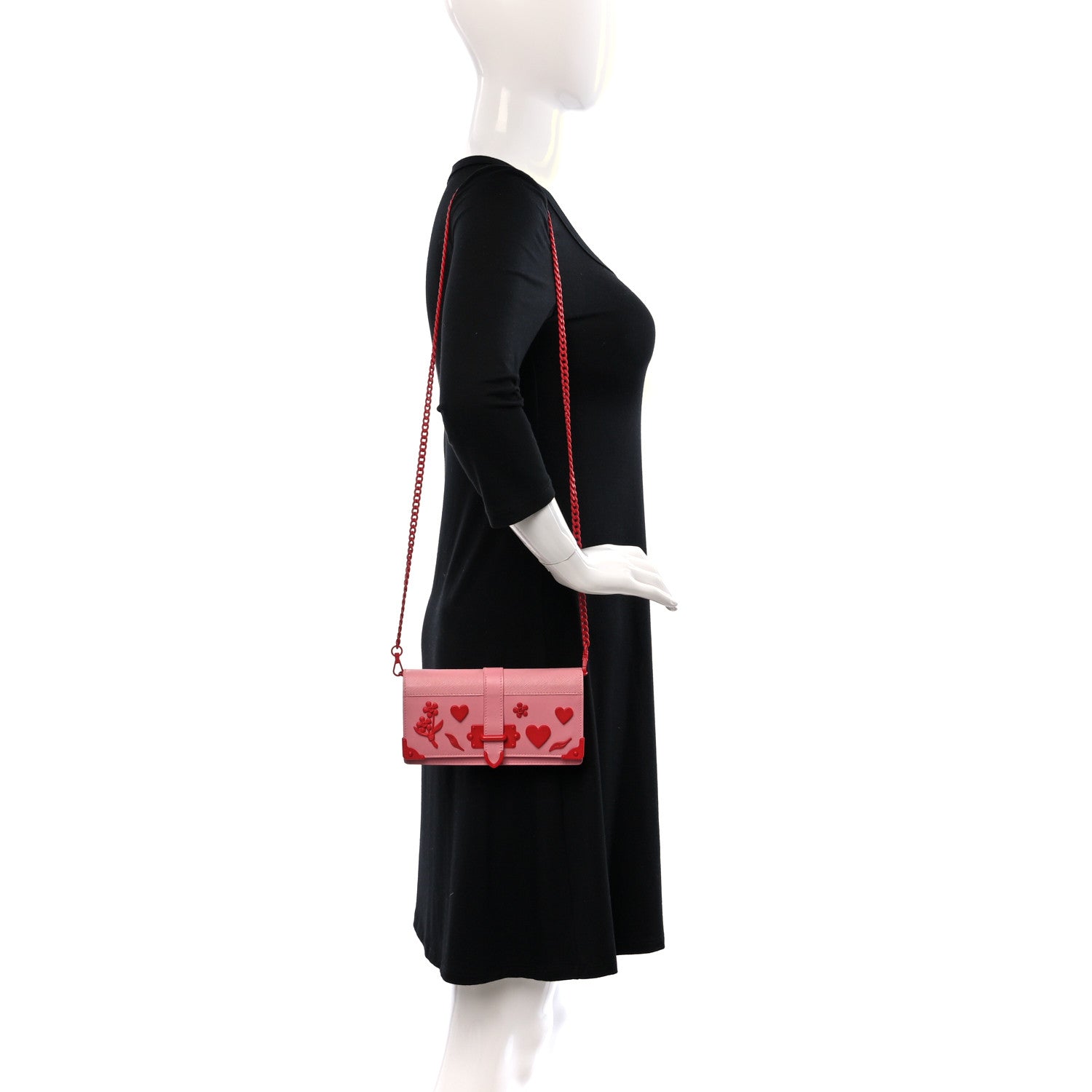 Prada Saffiano City Calf Heart & Flower Mini Cahier Crossbody Bag Pink Red 2 of 9