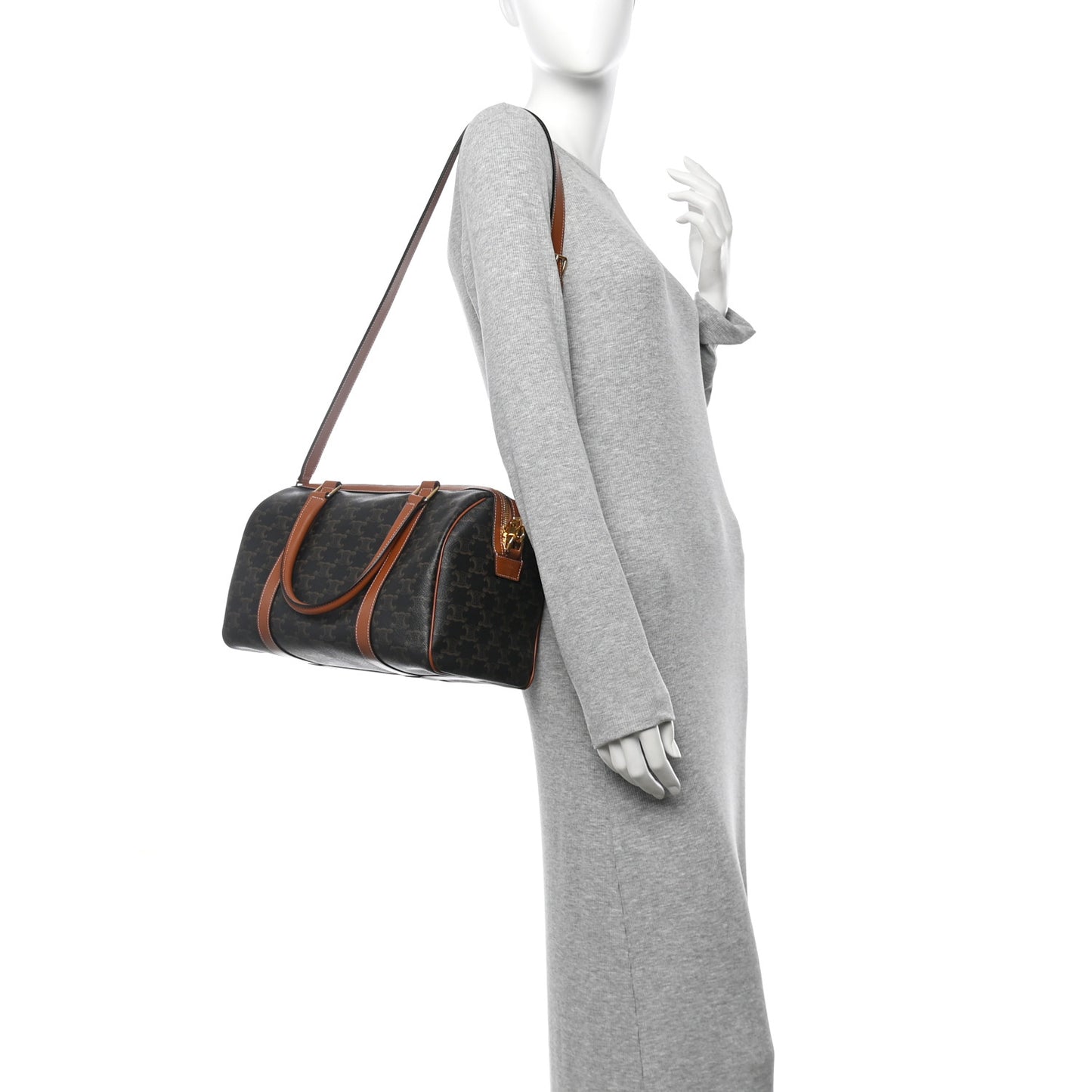 Triomphe Canvas Calfskin Boston Bag Tan