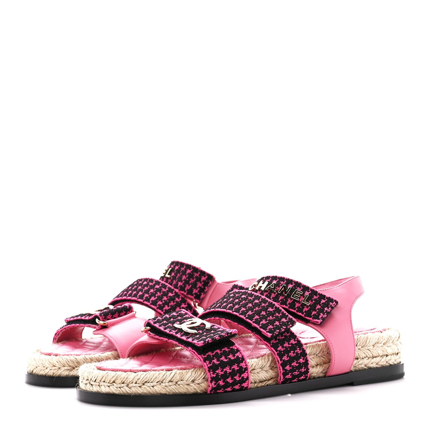 Chanel Stretch Fabric Lambskin CC Flat Sandals 37 Pink Black 3 of 9