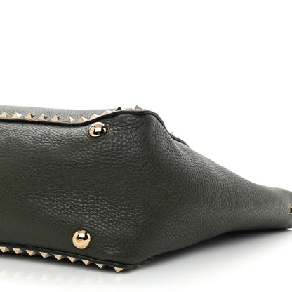 Valentino Garavani Pebbled Calfskin Medium Rockstud Tote Army Green 9 of 9