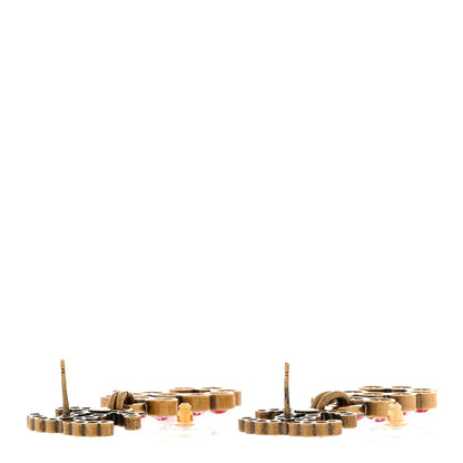 Chanel Pearl Crystal CC No 5 Drop Earrings Gold Pink Red 4 of 4