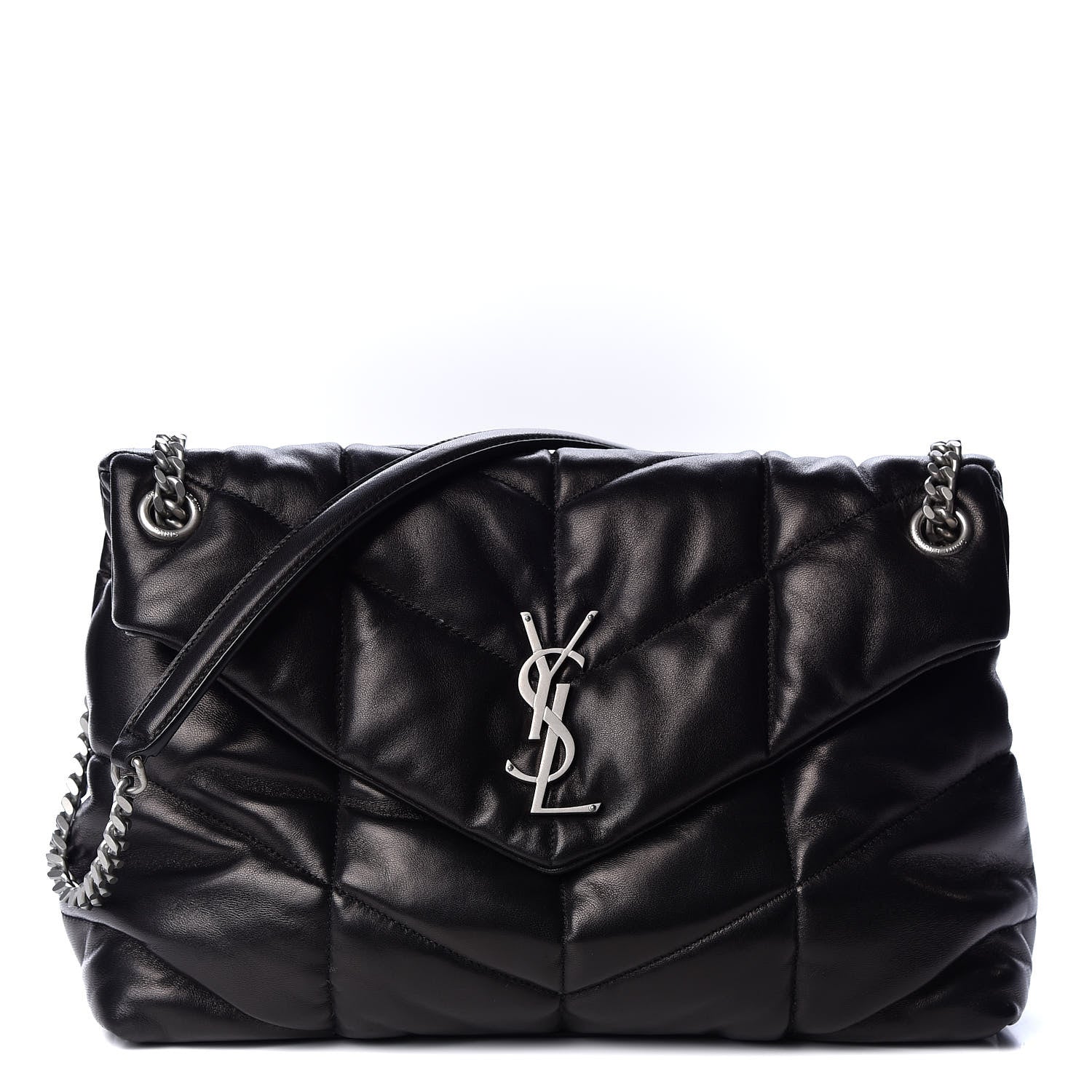 Saint Laurent Lambskin Quilted Medium Loulou Puffer Monogram Chain Satchel Black 1 of 10