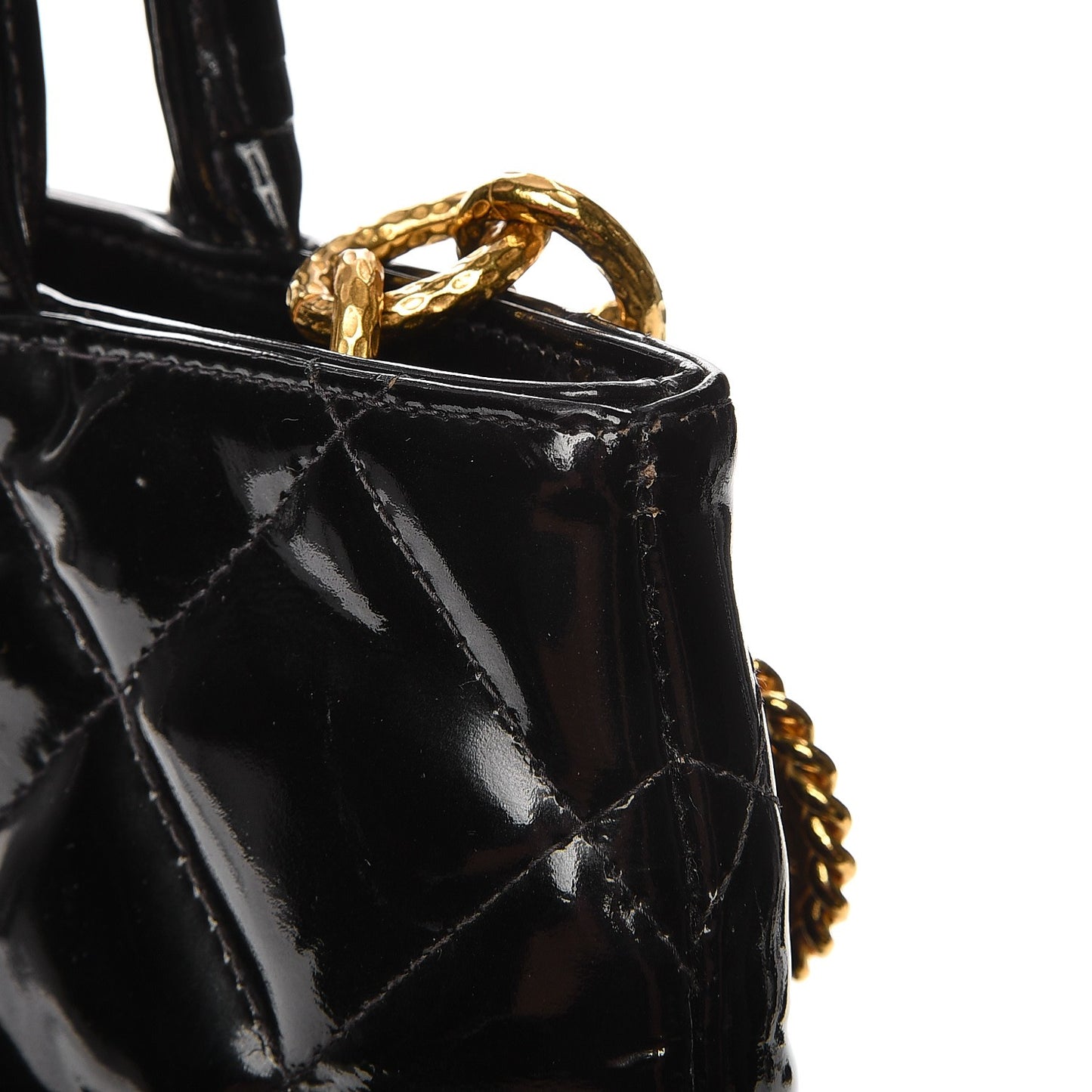 Patent Quilted Medallion Tote Black