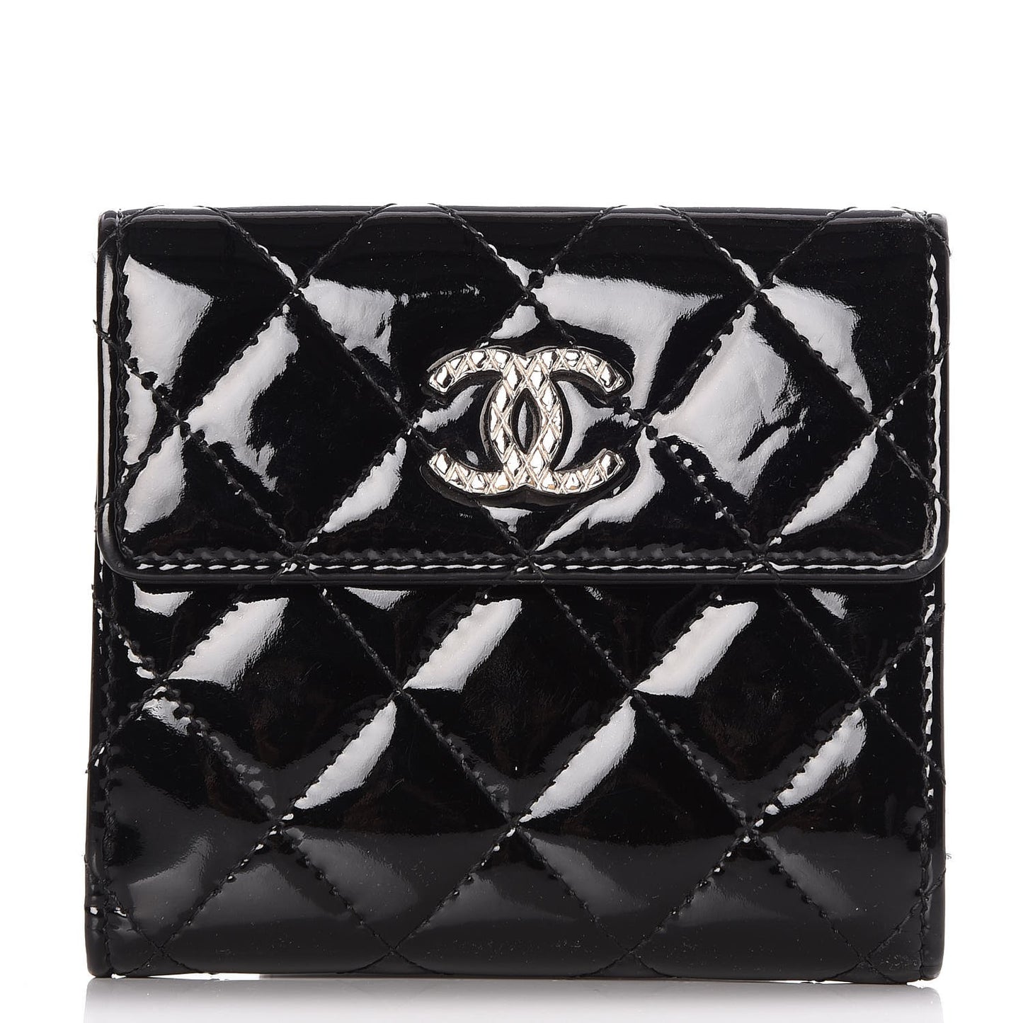 Patent Quilted Brilliant Compact Wallet Black