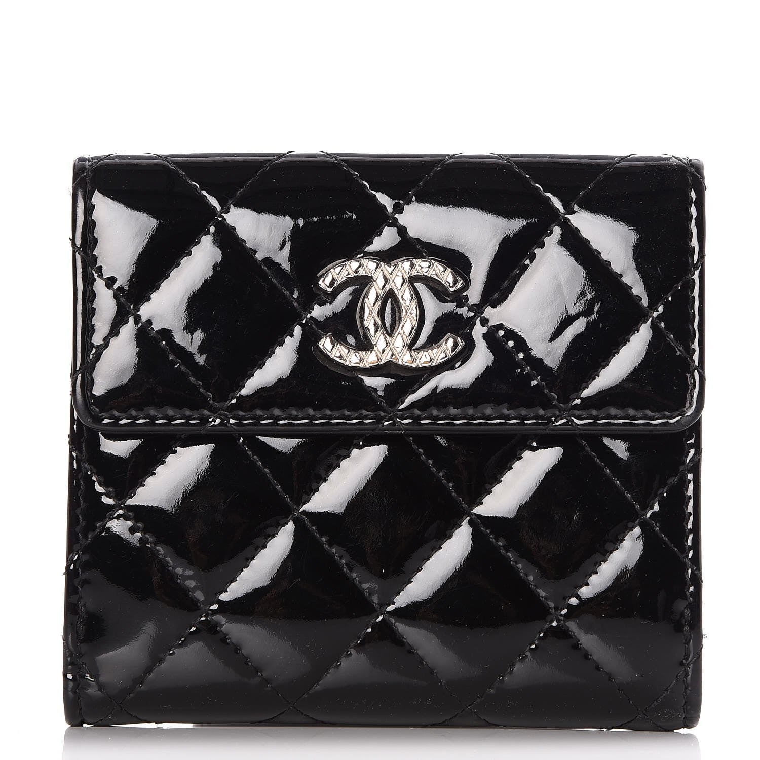 Chanel Patent Quilted Brilliant Compact Wallet Black 1 of 8