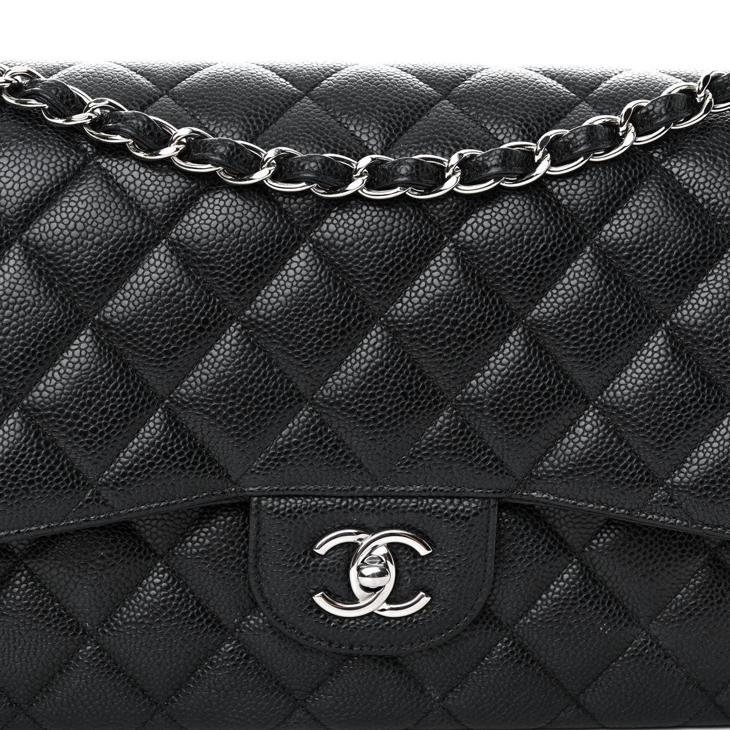 Caviar Quilted Jumbo Double Flap Black