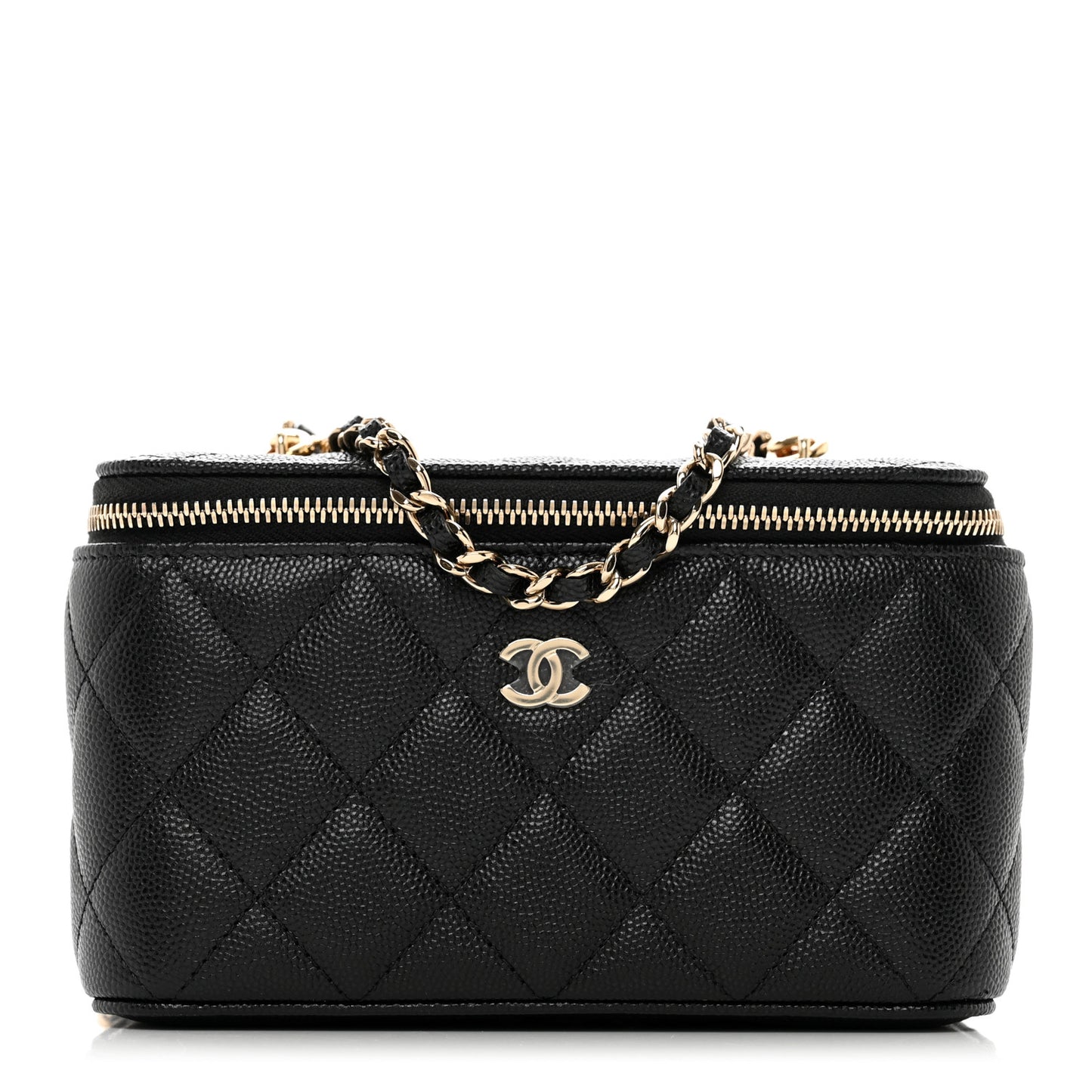 Caviar Quilted Small Vanity Case With Chain Black