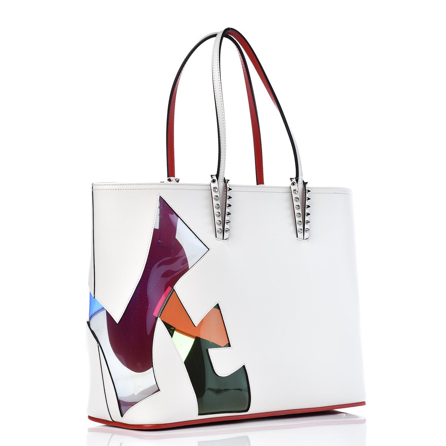 Calfskin PVC Love Spikes East West Cabata Tote Latte Multicolor