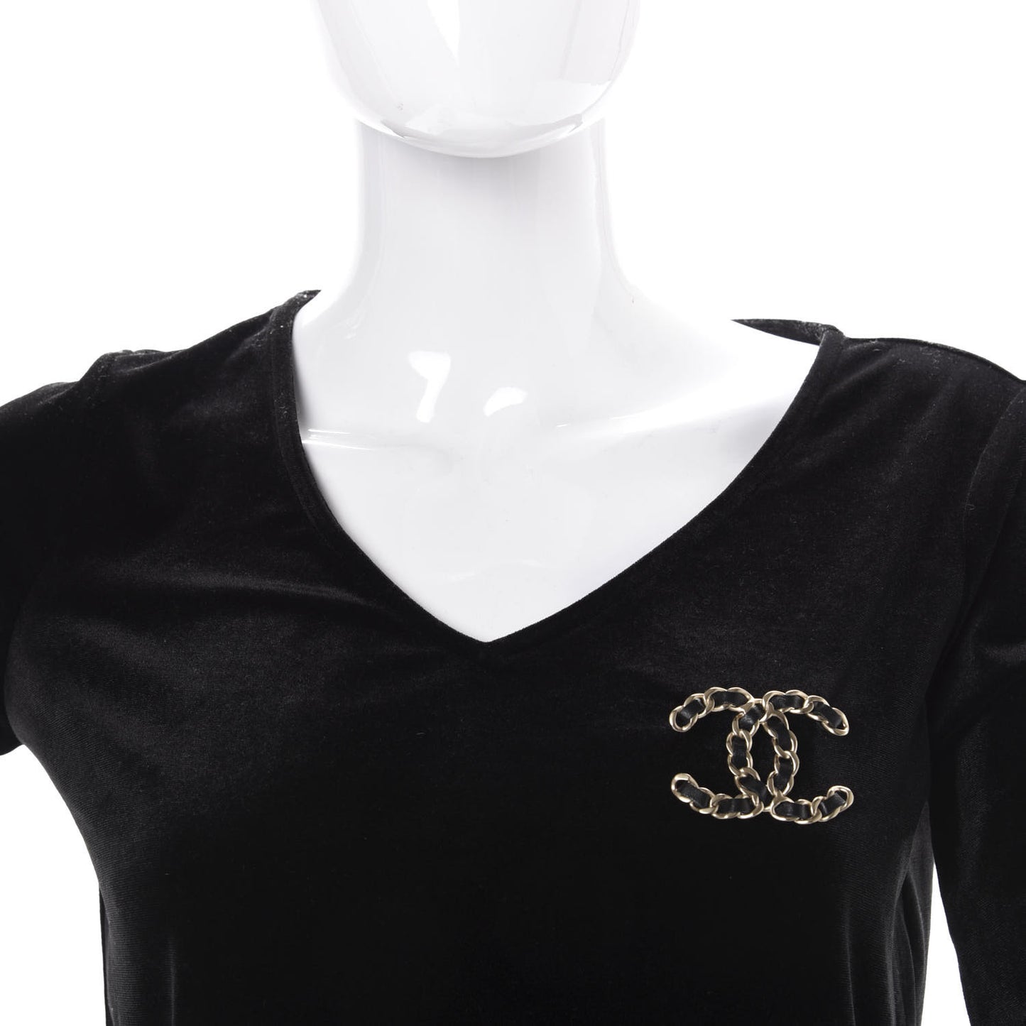 Lambskin Chain CC Brooch Black Gold