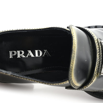 Prada Spazzolato Sfumato Metal Triangle Logo 50mm Loafers 36 Black Platino 8 of 10