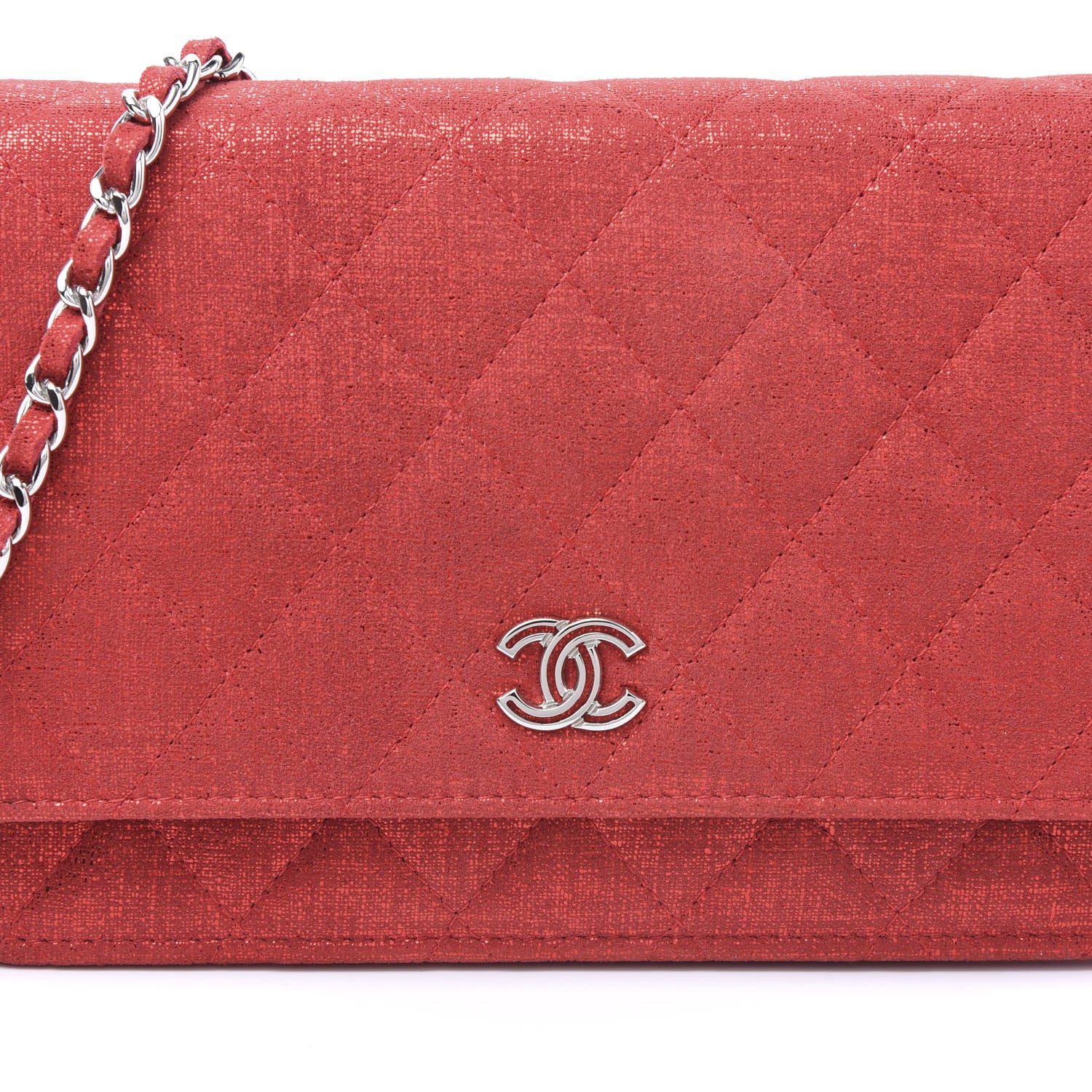 Chanel Metallic Iridescent Calfskin Wallet On Chain WOC Red 9 of 9