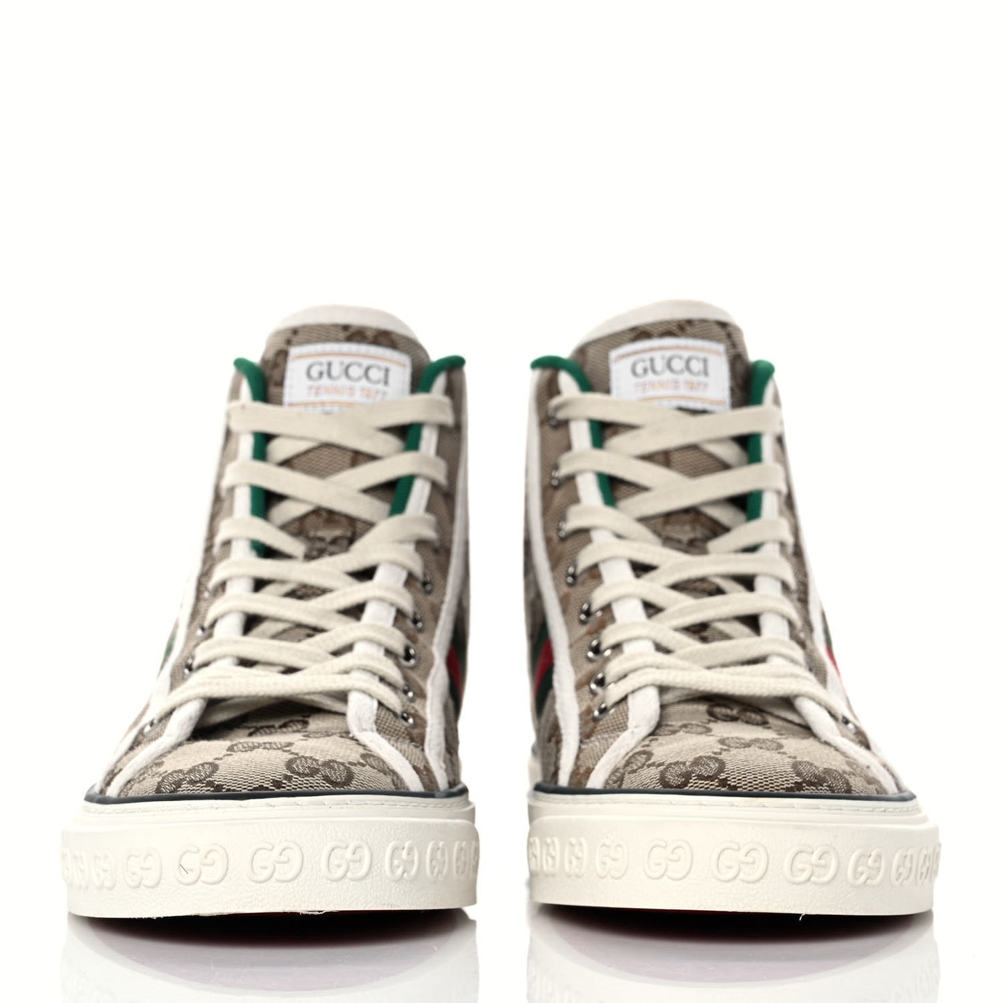 GG Monogram Web Womens 1977 Tennis High Top Sneakers 38 Beige Ebony Mystic White