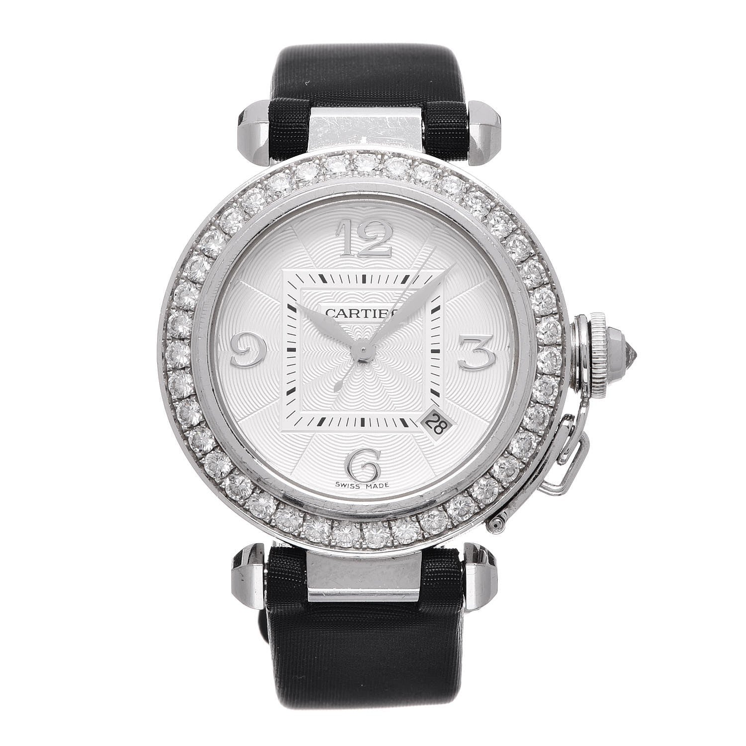 Cartier 18K White Gold Satin Diamond Bezel 32mm Pasha C Automatic Watch 1 of 7