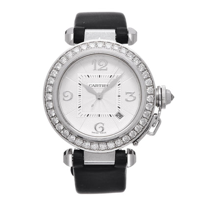 Cartier 18K White Gold Satin Diamond Bezel 32mm Pasha C Automatic Watch 1 of 7