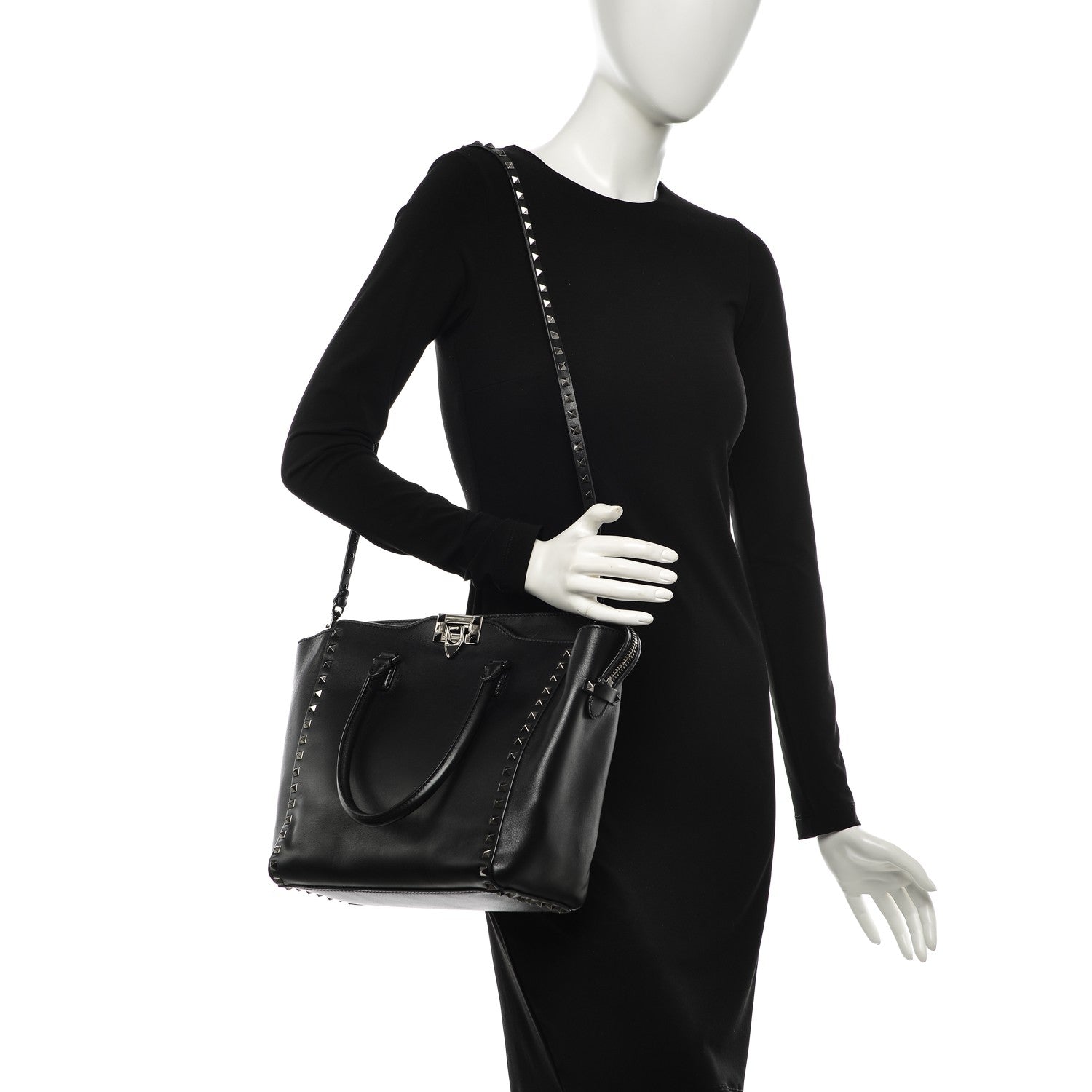 Valentino Garavani Vitello Rockstud Double Handle Tote Black 2 of 7