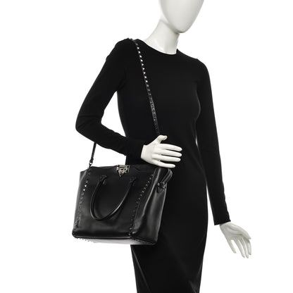 Valentino Garavani Vitello Rockstud Double Handle Tote Black 2 of 7