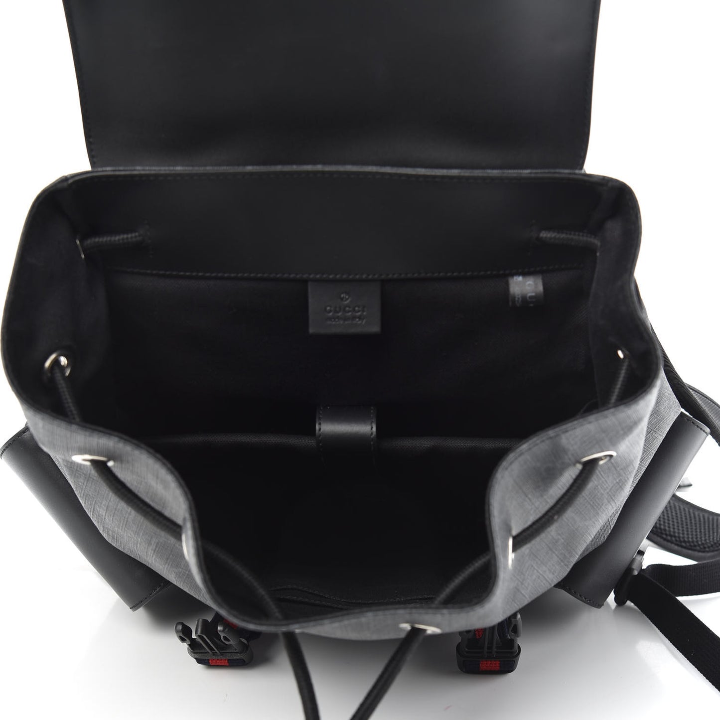 Soft GG Supreme Monogram Appia Calfskin Web Double Buckle Backpack Black