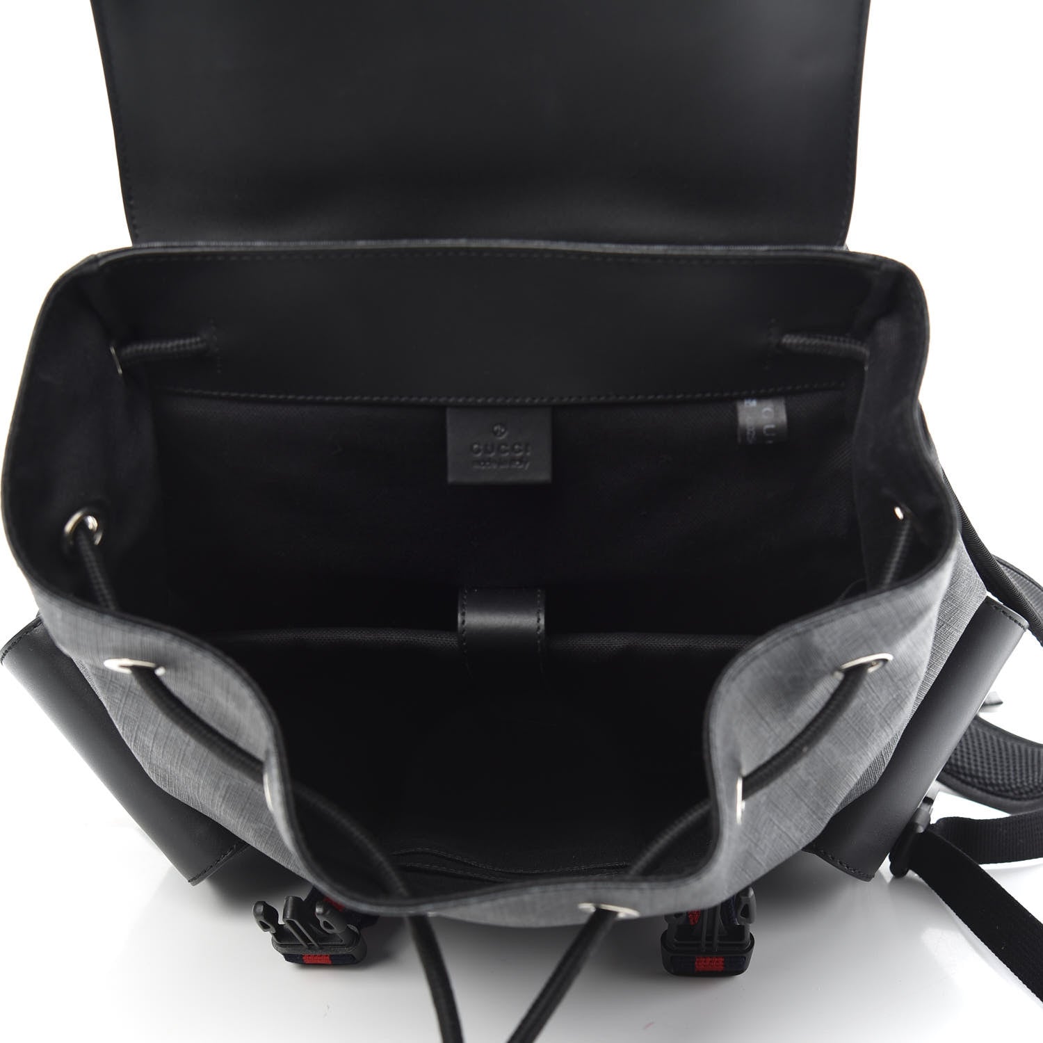 Gucci Soft GG Supreme Monogram Appia Calfskin Web Double Buckle Backpack Black 4 of 9