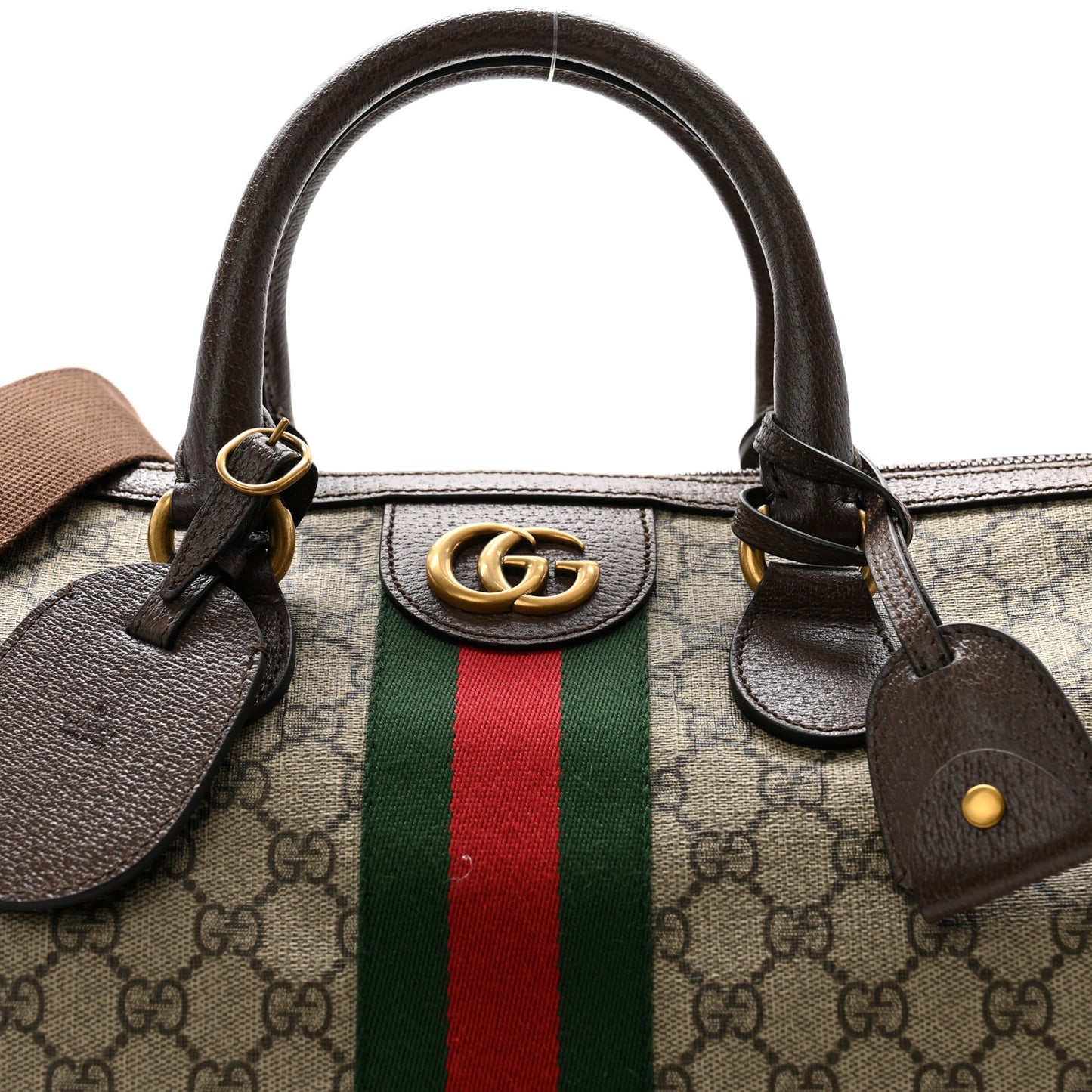 GG Supreme Monogram Textured Dollar Calfskin Web Medium Ophidia Carry-On Duffle Bag Beige Ebony New Acero