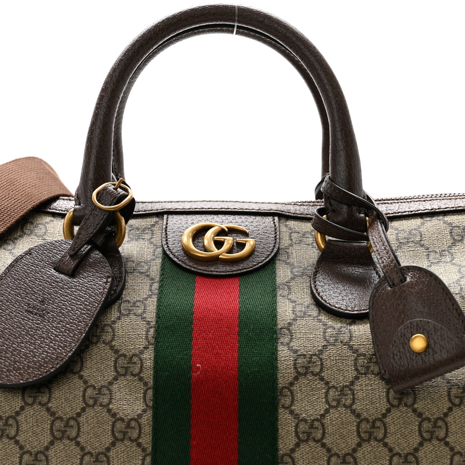 Gucci GG Supreme Monogram Textured Dollar Calfskin Web Medium Ophidia Carry-On Duffle Bag Beige Ebony New Acero 7 of 9