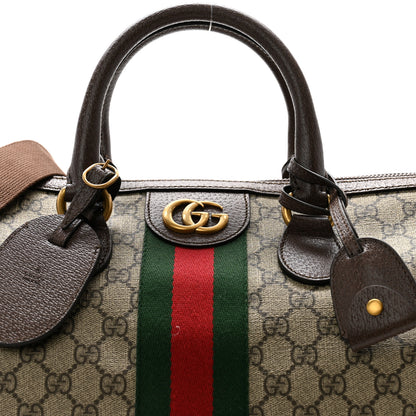 Gucci GG Supreme Monogram Textured Dollar Calfskin Web Medium Ophidia Carry-On Duffle Bag Beige Ebony New Acero 7 of 9