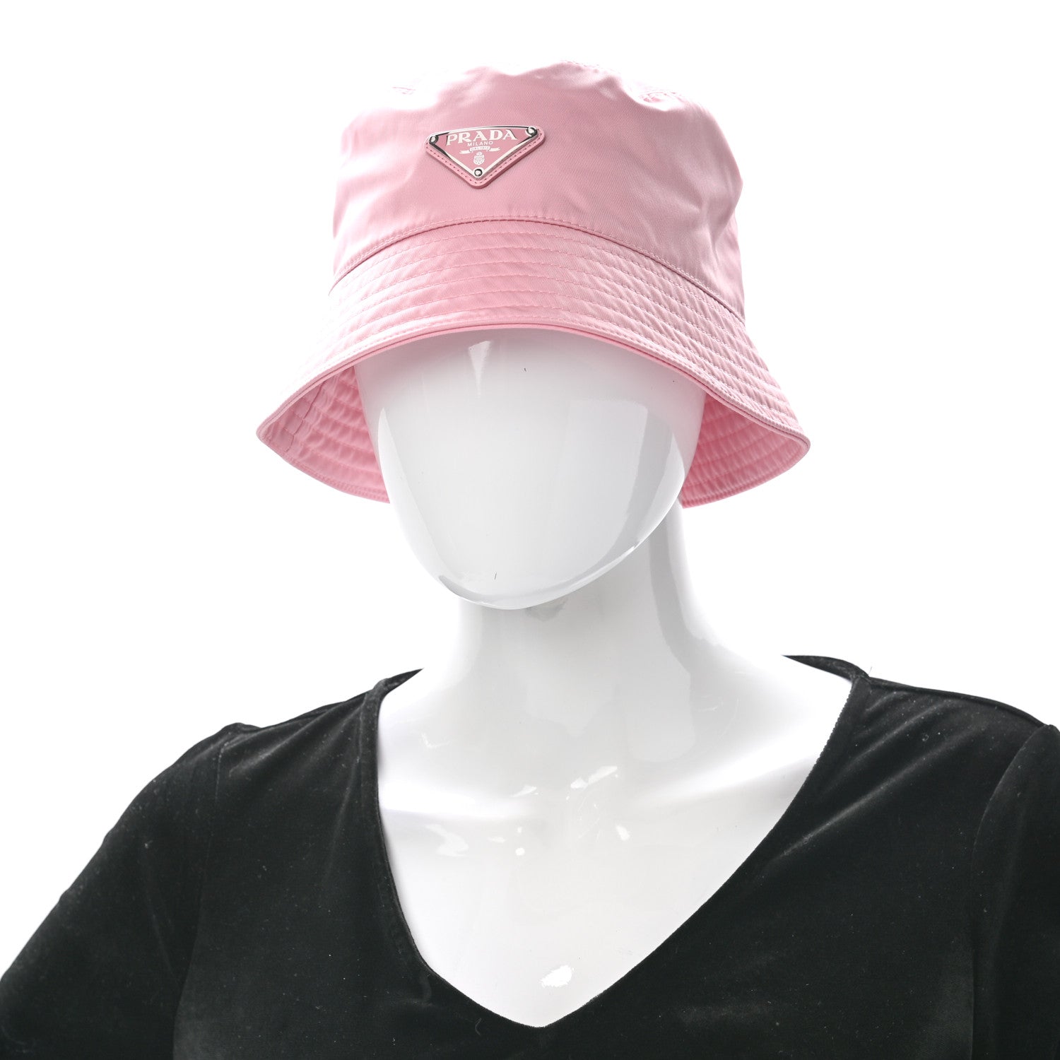 Prada Re-Nylon Metal Triangle Logo Womens Bucket Hat S Rosa 2 of 8