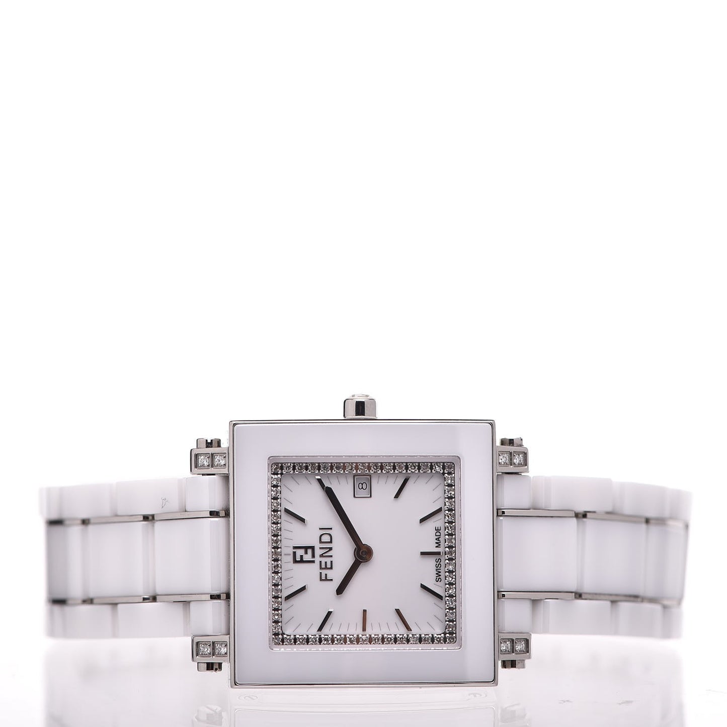 Stainless Steel Ceramic Diamond Bezel 30mm Quadro Quartz Watch White