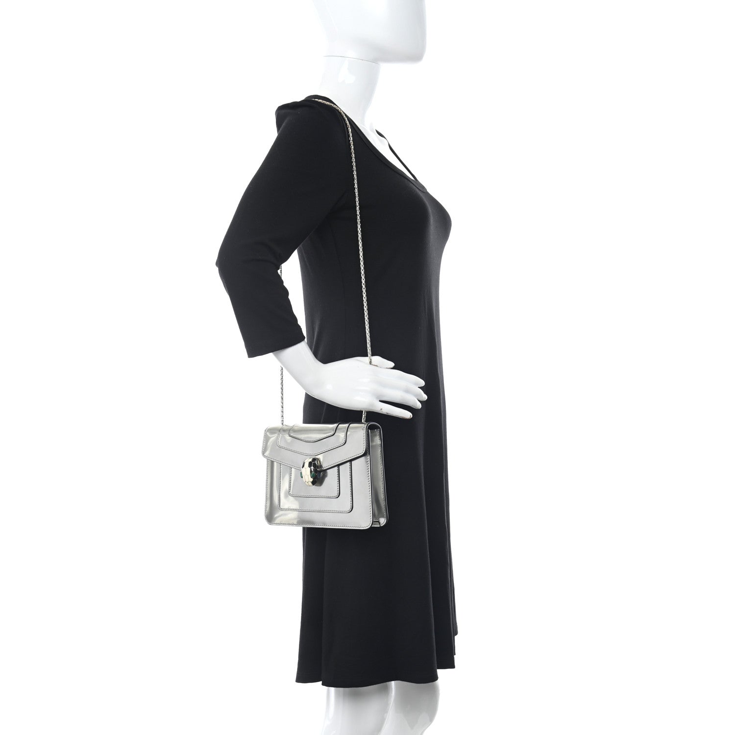 Bulgari Metallic Calfskin Small Serpenti Forever Snake Strap Crossbody Bag Silver 2 of 9