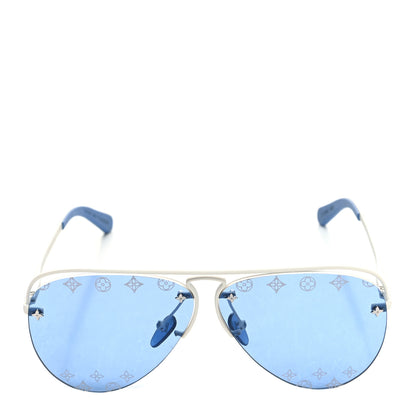 Louis Vuitton Monogram Grease Mask Sunglasses ZT329W Silver Blue 2 of 9