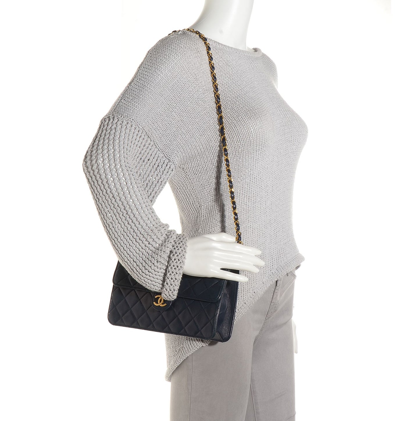 Lambskin Small Single Flap Navy