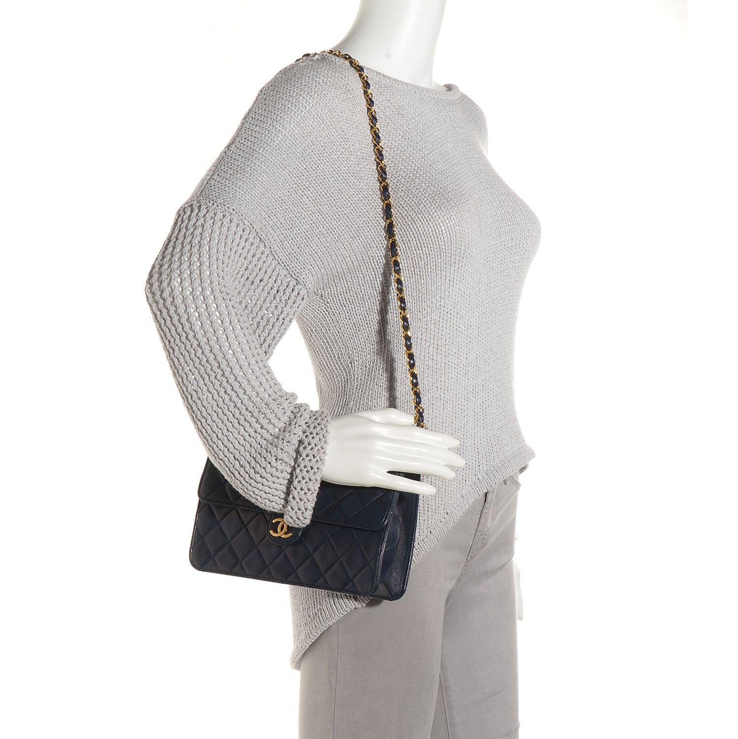 Chanel Lambskin Small Single Flap Navy 2 of 8