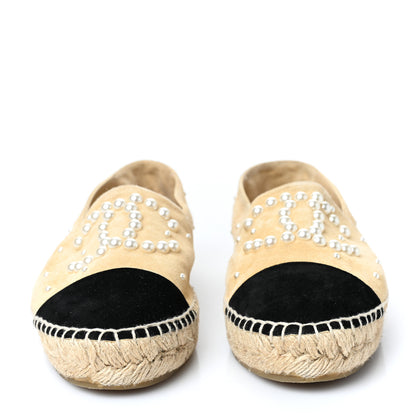 Chanel Suede Pearl CC Espadrilles 38 Beige Black 2 of 9