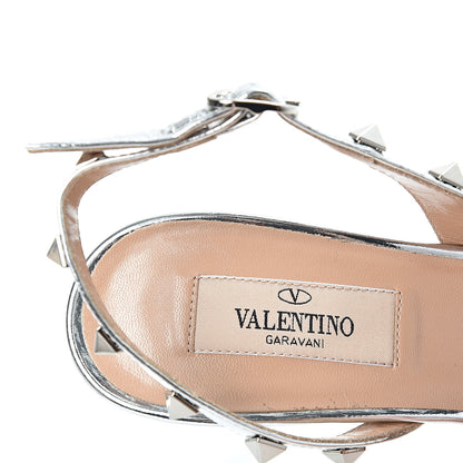Valentino Garavani Metallic Pebbled Calfskin Rockstud Half D'Orsay Slingback 85mm Pumps 38 Silver 8 of 9