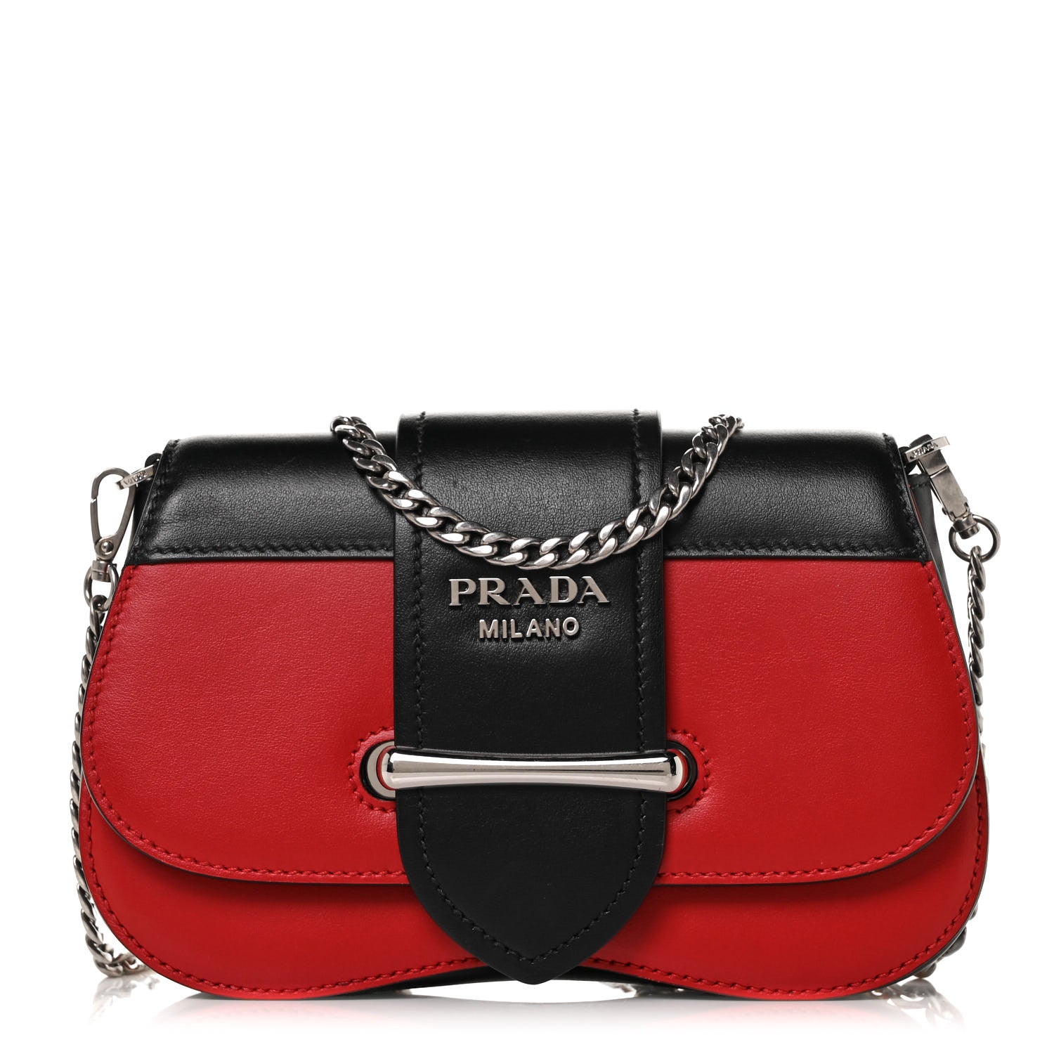 Prada City Calfskin Sidonie Convertible Chain Bag Rosso Black 1 of 7